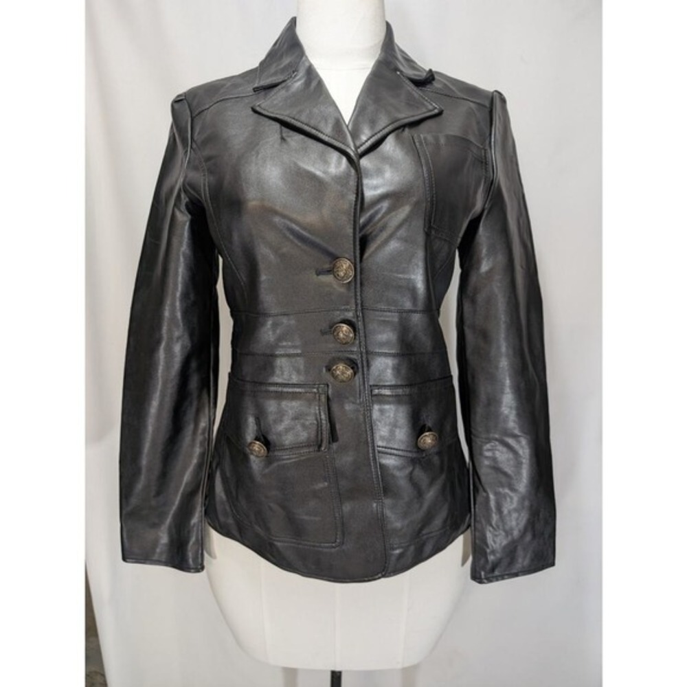 Steve Madden Black Faux Leather Moto Jacket Womens M Button Front Fitted